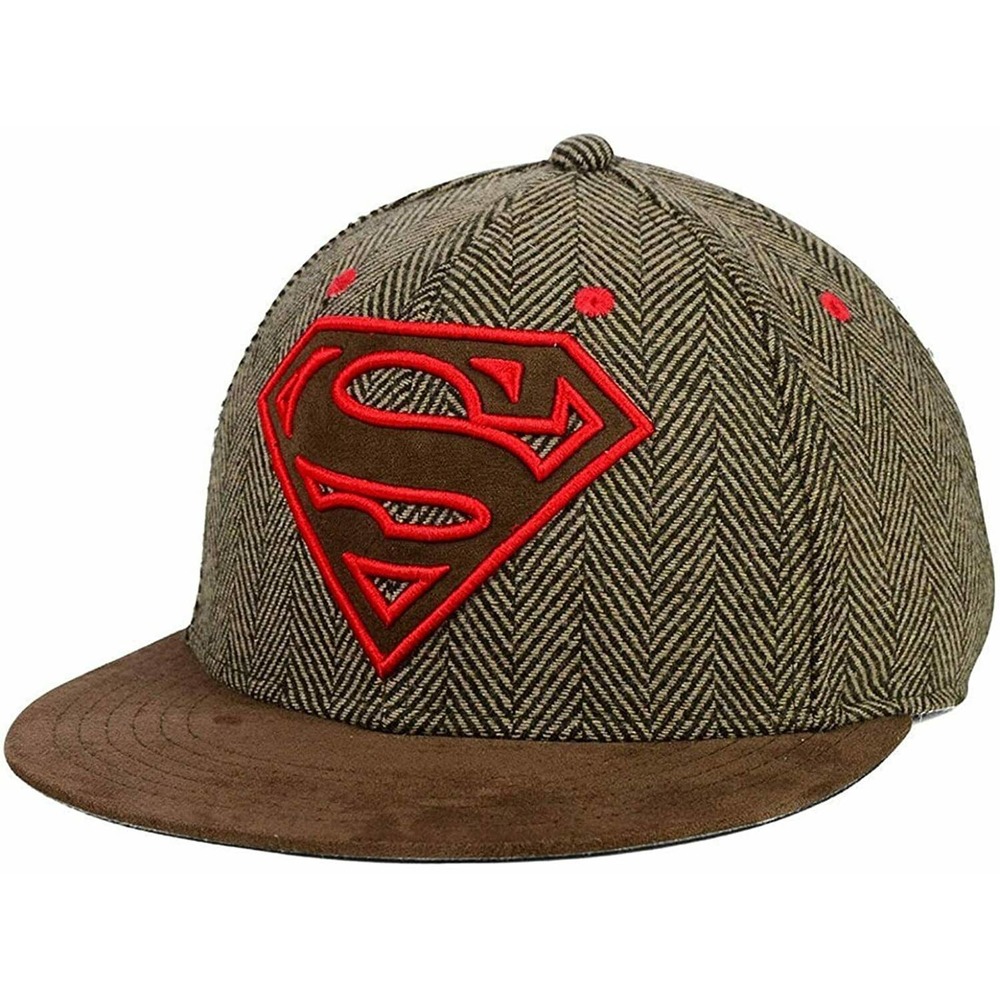 Superman Men's DC Comics Herringbone Emblem Logo Strapback Hat Cap - Brown/Red